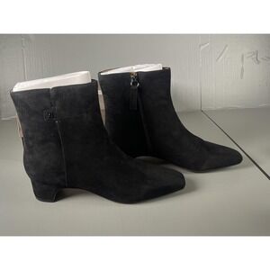 Franco Sarto Boots Womens Size 10 Black Suede L-Luella Ankle Bootie Block Heel